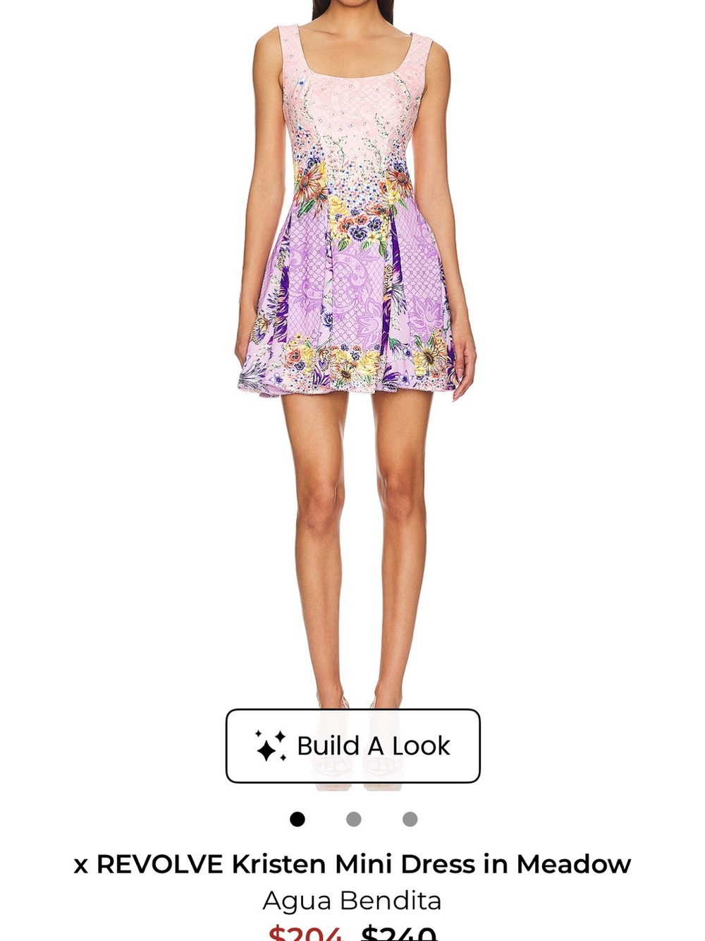 Agua by Agua Bendita Peach and Lavender Floral Square-Neck Mini Dress